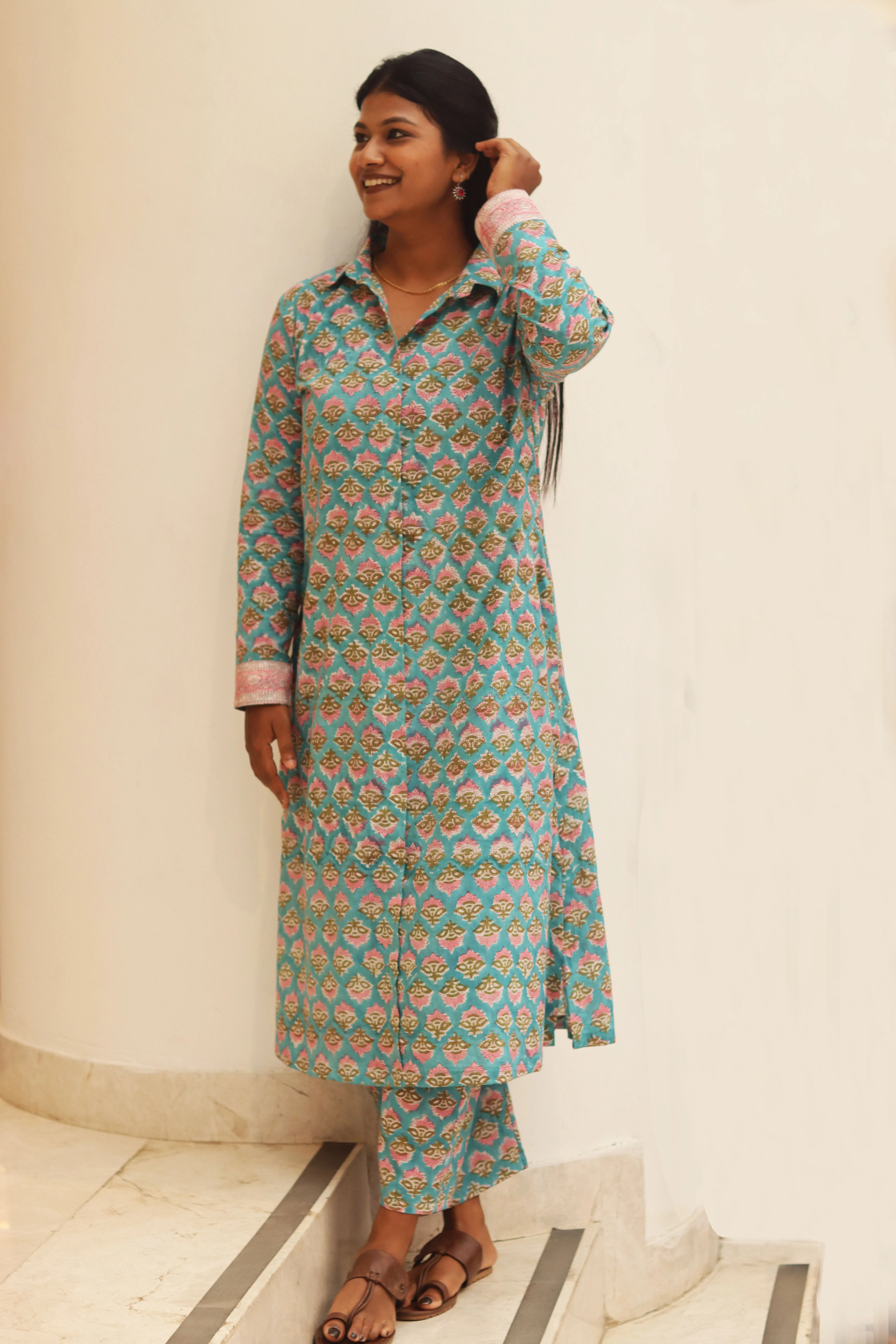 Sky Bloom Hand Block Printed Co-ord Set